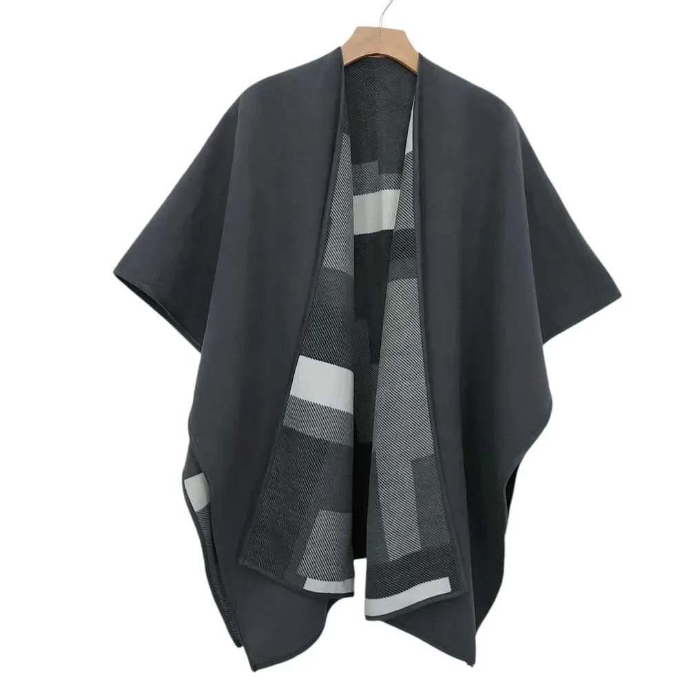 Woolrich Fleece Wrap Shawl Cape Womens One Size Gray Reversible Cozy Warm Poncho